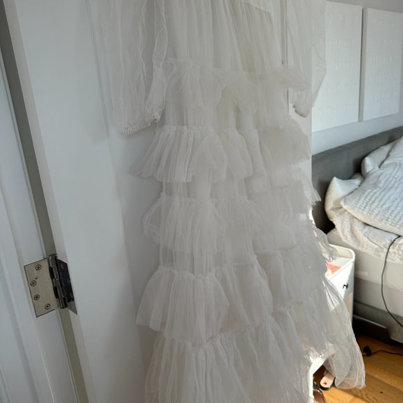 ❌SOLD❌LoveShackFancy Francoise V-neck Ruffled Tulle Dress White Tiered Sheer - Picture 10 of 15